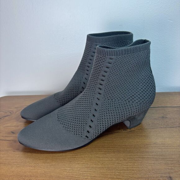 Eileen Fisher Womens 9 Sock Boot Gray Purl Stretch Knit Ankle Bootie Recycle - Picture 1 of 9
